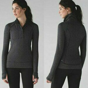 LULULEMON Think Fast Jacket Womens 10 Gray Herringbone 1/2 Zip Thumbhole Pockets